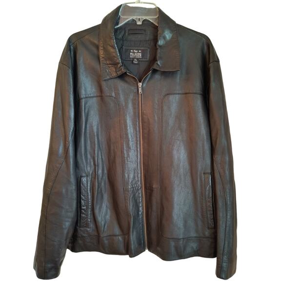 Wilson Leather jacket Men's Size XL Black Collared Full zip Pockets Lined Coat - Picture 3 of 16